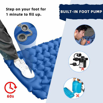 Blue Portable Outdoor Inflatable Mat - Foot-Operated Camping Sleeping Pad