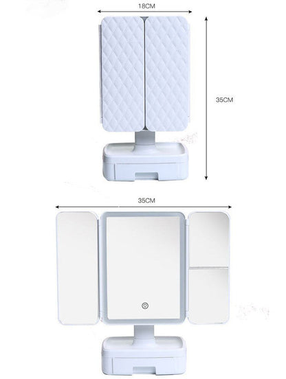 Elegant Tri-Fold Shell LED Vanity Mirror - Smart Makeup Gift with Storage & Illumination