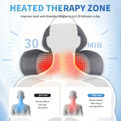 USB-Powered Memory Foam Neck Pillow, Electric Cervical Neck Massage Pillow with 15-Minute Timer - Ergonomic Contoured Sleep Aid Cushion