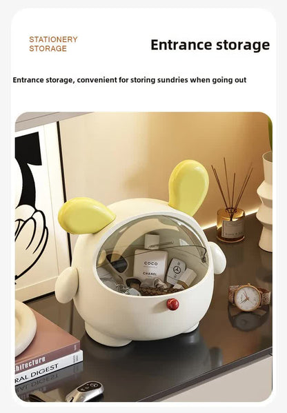 2PCS Black-Eared with polka dot sticker Cute Puppy Desktop Bin with Lid - Mini Trash Can & Storage Organiser - Kawaii Office Decor for Vanity & Home Office