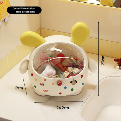 2PCS Yellow-Eared with polka dot Cute Puppy Desktop Bin with Lid - Mini Trash Can & Storage Organiser - Kawaii Office Decor for Vanity & Home Office