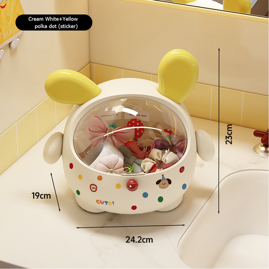 2PCS Yellow-Eared with polka dot Cute Puppy Desktop Bin with Lid - Mini Trash Can & Storage Organiser - Kawaii Office Decor for Vanity & Home Office