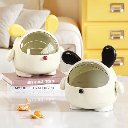 2PCS Yellow-Eared with polka dot Cute Puppy Desktop Bin with Lid - Mini Trash Can & Storage Organiser - Kawaii Office Decor for Vanity & Home Office