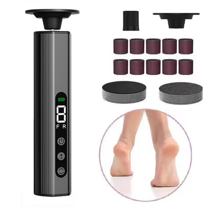 Grey Professional 2-in-1 Electric Foot Callus Remover and Manicure Kit - 9 Speeds Rechargeable Electronic Foot File with LCD Display - Professional Pedicure Tool for Dead Skin and Nail Care