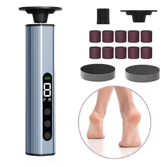 Blue Professional 2-in-1 Electric Foot Callus Remover and Manicure Kit - 9 Speeds Rechargeable Electronic Foot File with LCD Display - Professional Pedicure Tool for Dead Skin and Nail Care
