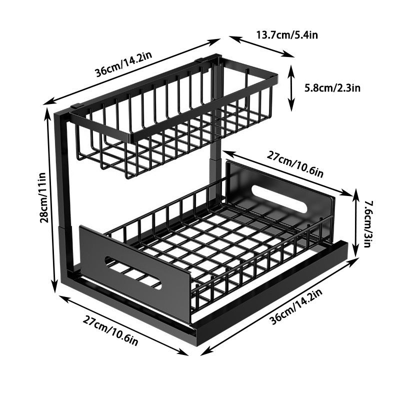 2-Tier Under Sink Organizer and Storage - Heavy Duty Metal Pull-Out Cabinet Organizer, L-Shaped Sliding Drawer Rack for Kitchen, Bathroom, and Pantry - White