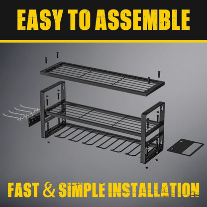 Heavy Duty Power Tool Organizer Wall Mount - 3-Tier Garage Storage Rack with Drill Holder, Screwdriver and Hammer Organizer - Extra Tall 200lbs Capacity High-Quality Steel Utility Shelf