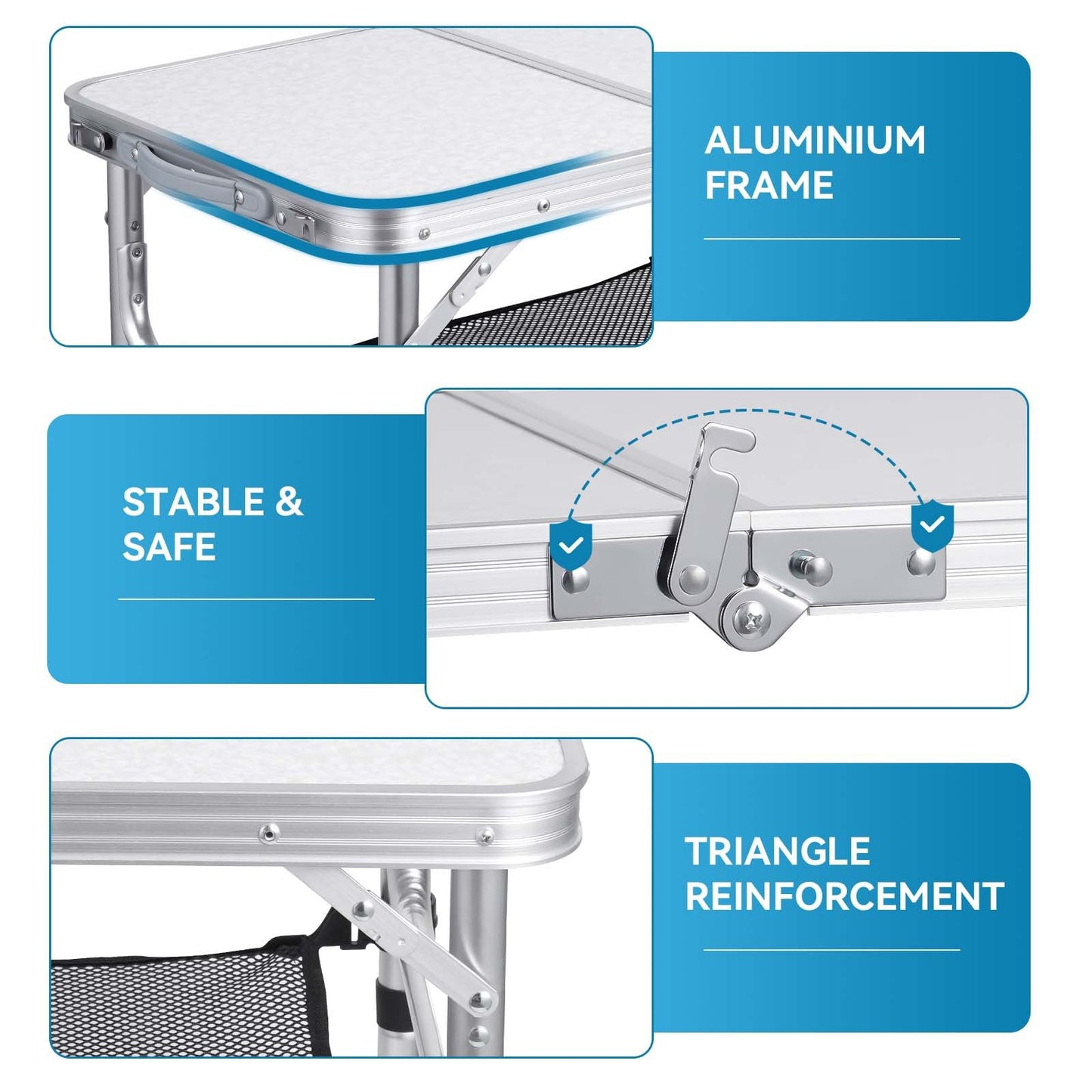Portable Folding Camping Table with Aluminum Frame - Lightweight 60x40x50cm Picnic Table with Mesh Storage Bag and Carrying Handle for Outdoor BBQ, Travel, and Self-Driving Trips