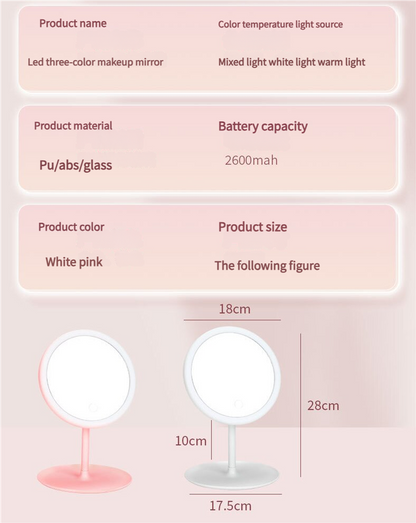 3PCS LED Makeup Mirror with Lights - Portable Tabletop Vanity Mirror, INS Style, White