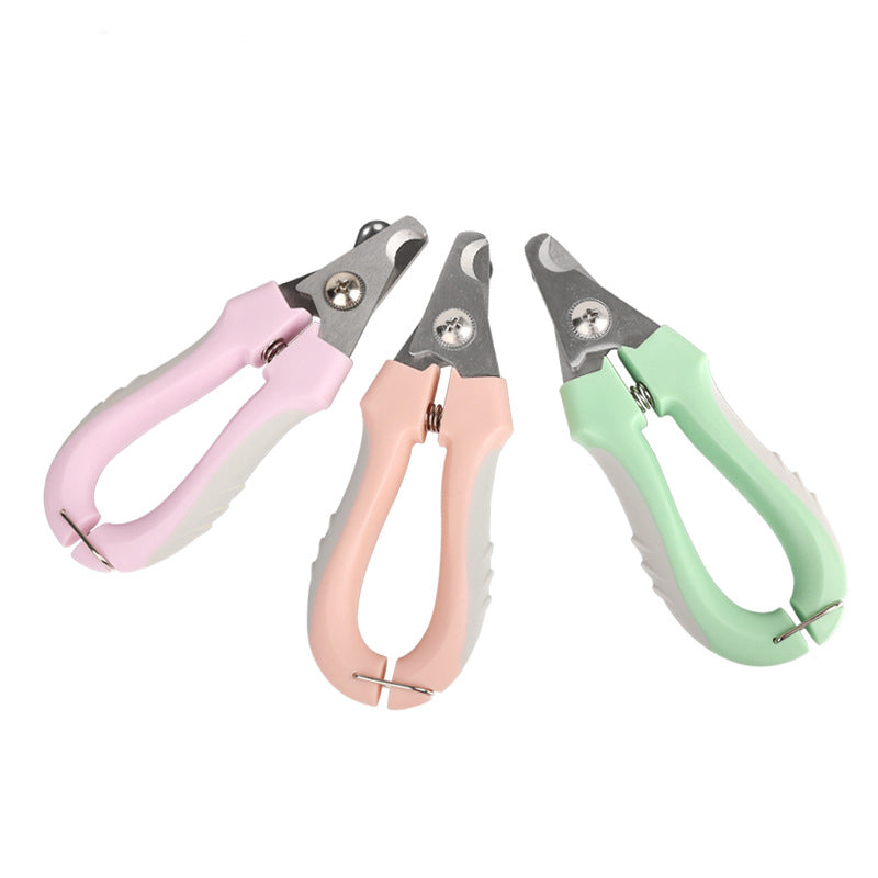 3 PCS (Purple+ Pink+ Green)Professional Pet Nail Clippers for Dogs and Cats - Sharp Stainless Steel Blades with Safety Guard and Anti-Splash Baffle - Ergonomic Non-Slip Handle for Safe and Easy Grooming