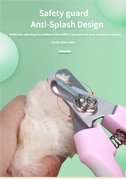 3 PCS Pink Professional Pet Nail Clippers for Dogs and Cats - Sharp Stainless Steel Blades with Safety Guard and Anti-Splash Baffle - Ergonomic Non-Slip Handle for Safe and Easy Grooming