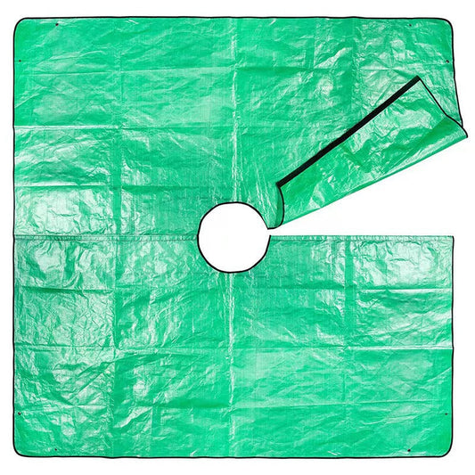 78.7 x 78.7 Inch Garden Leaf Collection Tarp with Center Hole - Waterproof PE Landscape Cleanup Mat - Heavy Duty Garden Debris Tarp for Shrub Trimming and Hedge Pruning - Green