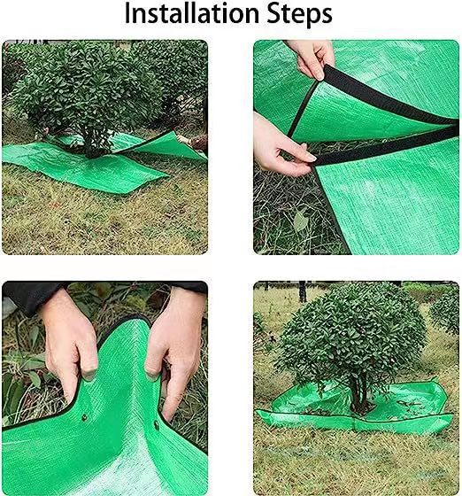 78.7 x 78.7 Inch Garden Leaf Collection Tarp with Center Hole - Waterproof PE Landscape Cleanup Mat - Heavy Duty Garden Debris Tarp for Shrub Trimming and Hedge Pruning - Green