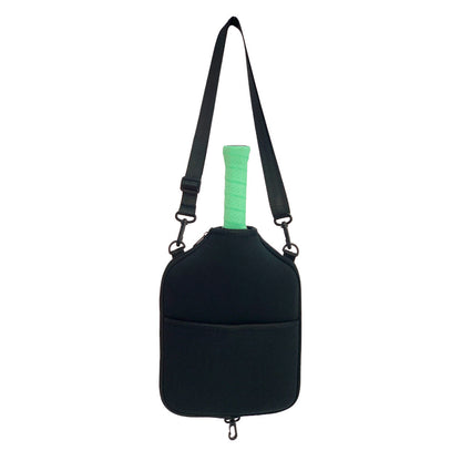SA01 Black Neoprene Pickleball Paddle Cover (racket not included)  - Protective Crossbody Bag with Adjustable Shoulder Strap and Fence Hook - Universal Lightweight Paddle Case for All Skill Levels