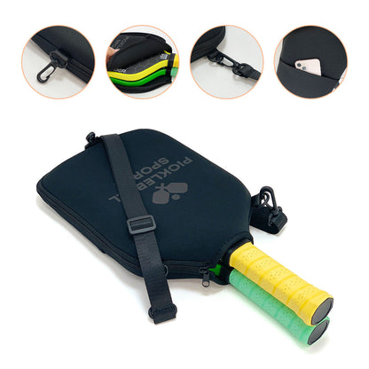 SA01 Black Neoprene Pickleball Paddle Cover (racket not included)  - Protective Crossbody Bag with Adjustable Shoulder Strap and Fence Hook - Universal Lightweight Paddle Case for All Skill Levels