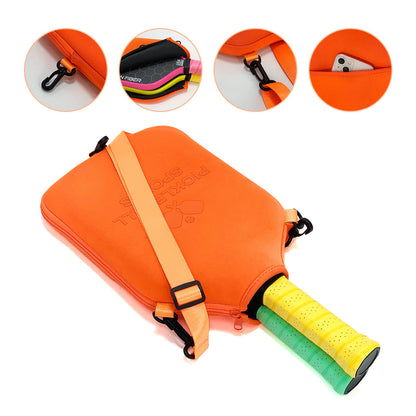 SA02 Orange Neoprene Pickleball Paddle Cover (racket not included)  - Protective Crossbody Bag with Adjustable Shoulder Strap and Fence Hook - Universal Lightweight Paddle Case for All Skill Levels