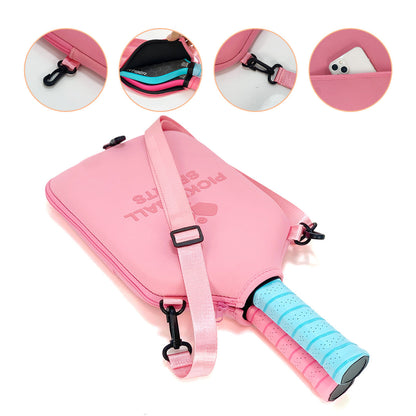 SA03 Pink Neoprene Pickleball Paddle Cover (racket not included)  - Protective Crossbody Bag with Adjustable Shoulder Strap and Fence Hook - Universal Lightweight Paddle Case for All Skill Levels