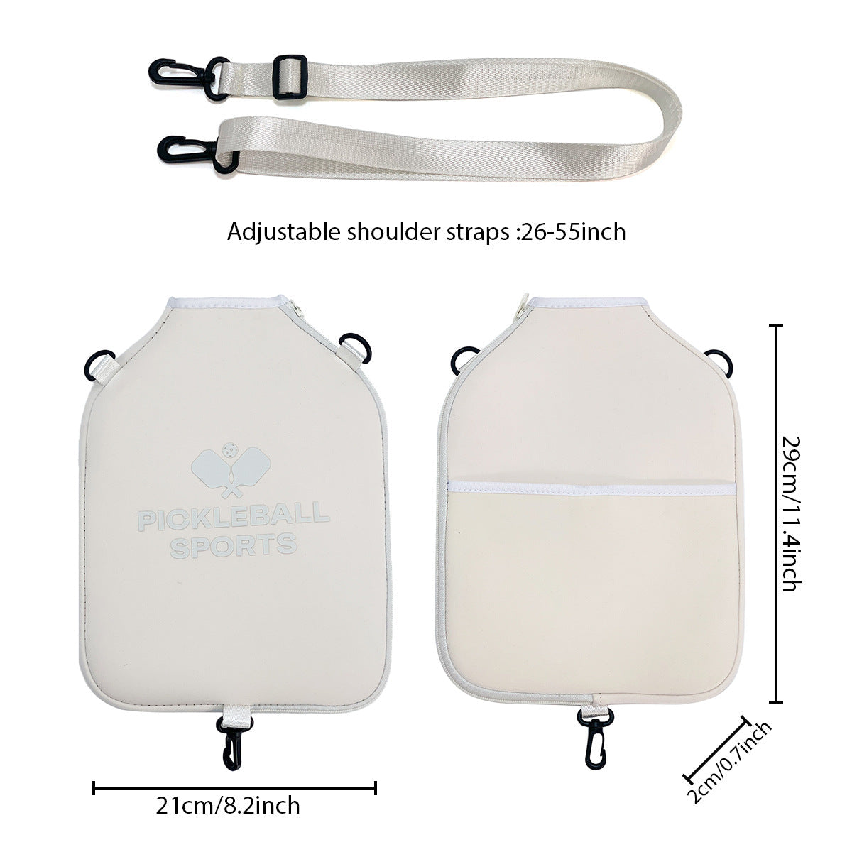 SA04 Beige Neoprene Pickleball Paddle Cover (racket not included)  - Protective Crossbody Bag with Adjustable Shoulder Strap and Fence Hook - Universal Lightweight Paddle Case for All Skill Levels
