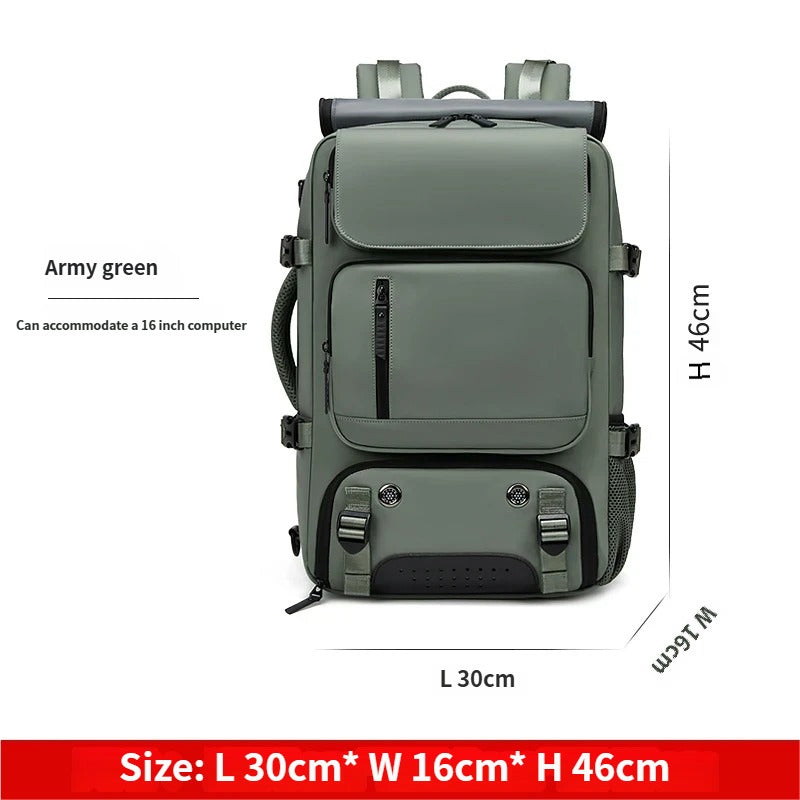 Army Green Large Capacity 16-Inch Laptop Travel Backpack - Anti-Theft Professional Business Bag with Spring Buckle - Durable Oxford Cloth Outdoor Rucksack for Men and Women