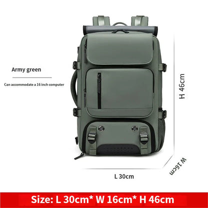 Army Green Large Capacity 16-Inch Laptop Travel Backpack - Anti-Theft Professional Business Bag with Spring Buckle - Durable Oxford Cloth Outdoor Rucksack for Men and Women