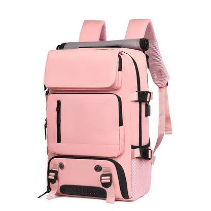 Pink Large Capacity 16-Inch Laptop Travel Backpack - Anti-Theft Professional Business Bag with Spring Buckle - Durable Oxford Cloth Outdoor Rucksack for Men and Women