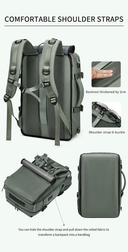 Mint Green Large Capacity 16-Inch Laptop Travel Backpack - Anti-Theft Professional Business Bag with Spring Buckle - Durable Oxford Cloth Outdoor Rucksack for Men and Women