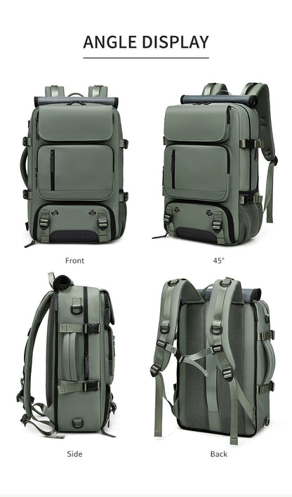 Mint Green Large Capacity 16-Inch Laptop Travel Backpack - Anti-Theft Professional Business Bag with Spring Buckle - Durable Oxford Cloth Outdoor Rucksack for Men and Women