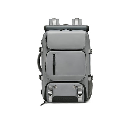 Grey Large Capacity 16-Inch Laptop Travel Backpack - Anti-Theft Professional Business Bag with Spring Buckle - Durable Oxford Cloth Outdoor Rucksack for Men and Women