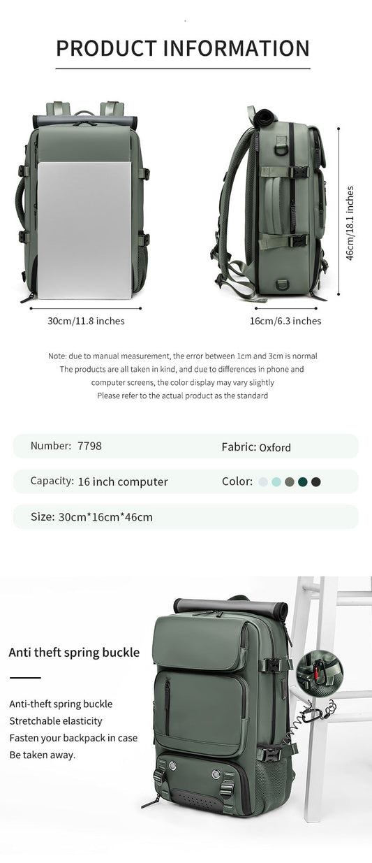 Beige Large Capacity 16-Inch Laptop Travel Backpack - Anti-Theft Professional Business Bag with Spring Buckle - Durable Oxford Cloth Outdoor Rucksack for Men and Women