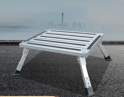 Heavy Duty Aluminum Folding Step Stool - Portable RV Platform and Work Bench with Non-Slip Surface - Collapsible Multi-Purpose Step for Camping, Home, and Outdoor Use