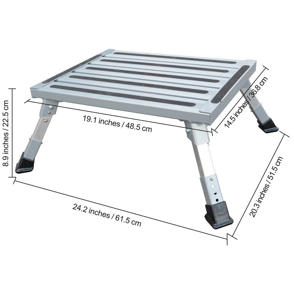 Heavy Duty Aluminum Folding Step Stool - Portable RV Platform and Work Bench with Non-Slip Surface - Collapsible Multi-Purpose Step for Camping, Home, and Outdoor Use