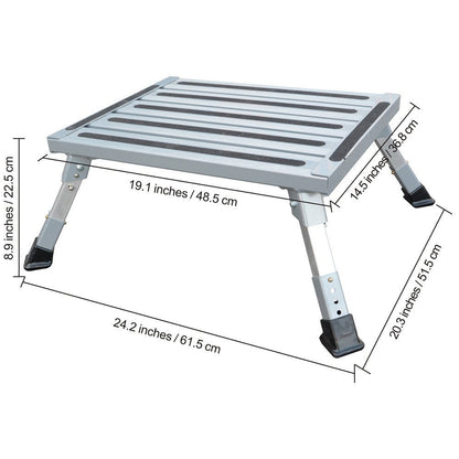 Heavy Duty Aluminum Folding Step Stool - Portable RV Platform and Work Bench with Non-Slip Surface - Collapsible Multi-Purpose Step for Camping, Home, and Outdoor Use