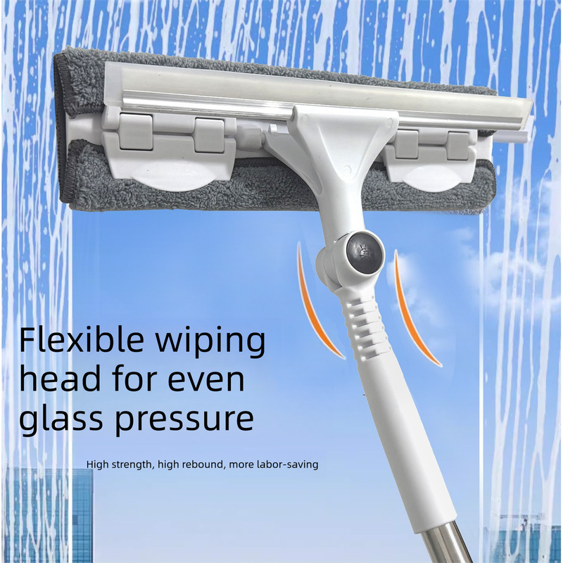 2 PCS Professional 2-in-1 Window Squeegee with 137cm Extension Pole - 360 Degree Rotatable High-Rise Window Cleaner with Microfiber Scrubber and Streak-Free Silicone Blade