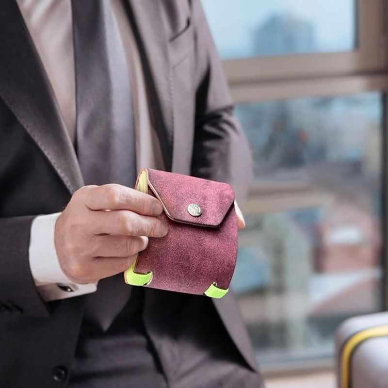 3PCS Purple Slim PU Leather Cash Holder and Bill Organizer - Professional Long Wallet with Dual Snap Buttons and Elastic Band for Business, Travel, and Personal Finance