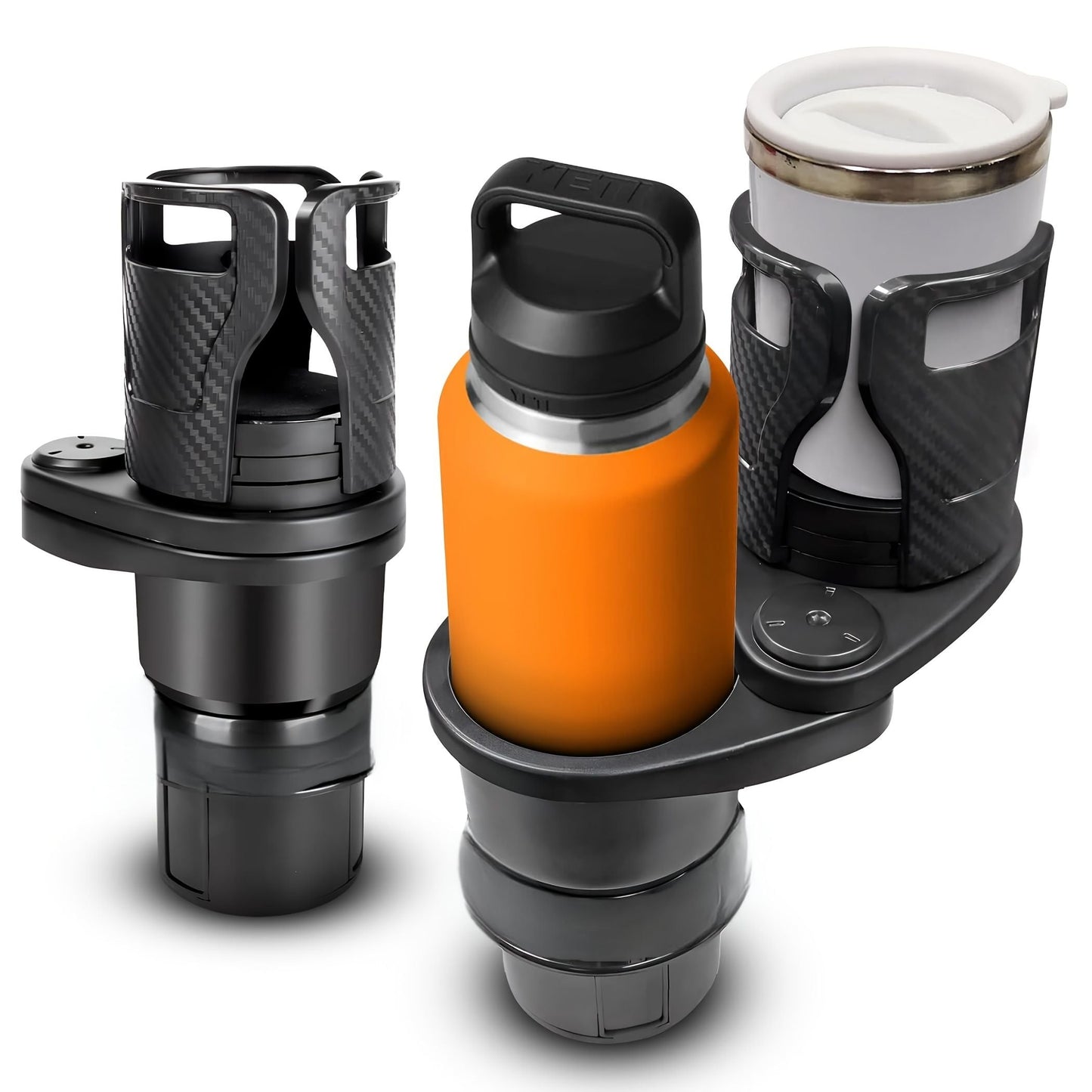 3 PCS Black 2-in-1 Universal Car Cup Holder Expander - 360 Degree Rotating Multifunctional Beverage Rack, Adjustable Upper Base Storage Organizer for Water Bottles, Coffee Mugs and Fast Food Cups