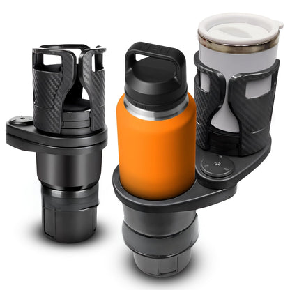 3 PCS Black 2-in-1 Universal Car Cup Holder Expander - 360 Degree Rotating Multifunctional Beverage Rack, Adjustable Upper Base Storage Organizer for Water Bottles, Coffee Mugs and Fast Food Cups