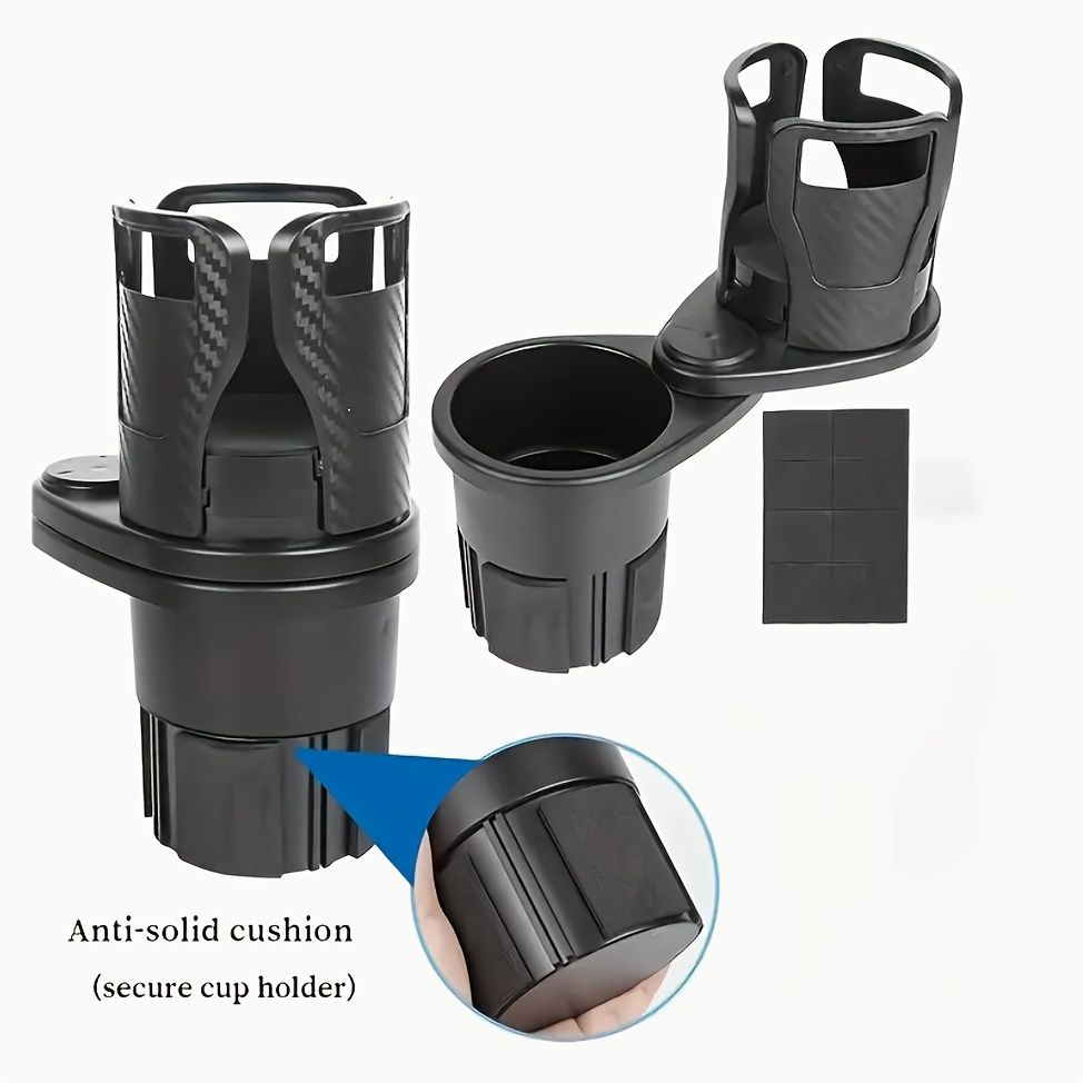 3 PCS Black 2-in-1 Universal Car Cup Holder Expander - 360 Degree Rotating Multifunctional Beverage Rack, Adjustable Upper Base Storage Organizer for Water Bottles, Coffee Mugs and Fast Food Cups