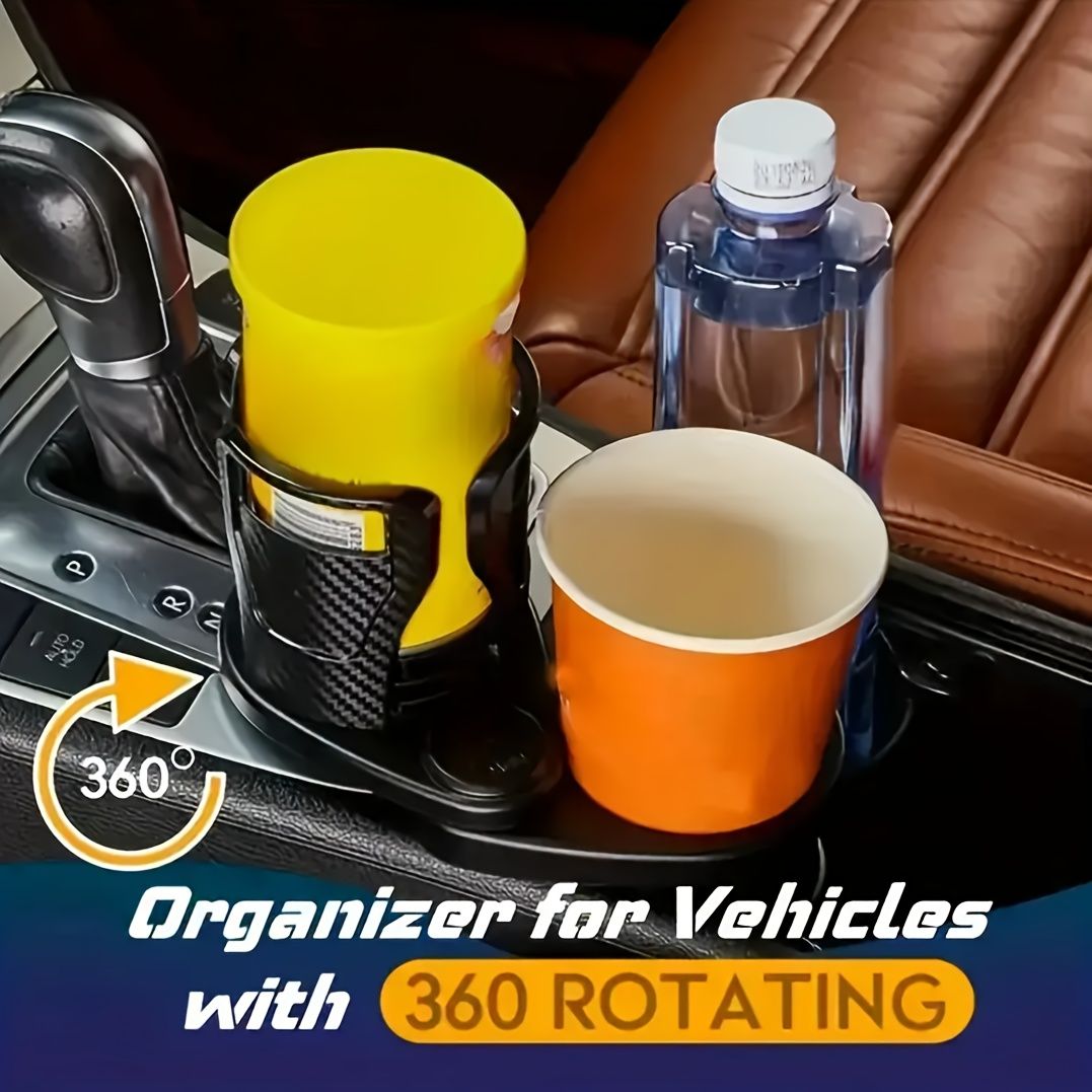 3 PCS Black 2-in-1 Universal Car Cup Holder Expander - 360 Degree Rotating Multifunctional Beverage Rack, Adjustable Upper Base Storage Organizer for Water Bottles, Coffee Mugs and Fast Food Cups