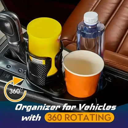 3 PCS Black 2-in-1 Universal Car Cup Holder Expander - 360 Degree Rotating Multifunctional Beverage Rack, Adjustable Upper Base Storage Organizer for Water Bottles, Coffee Mugs and Fast Food Cups
