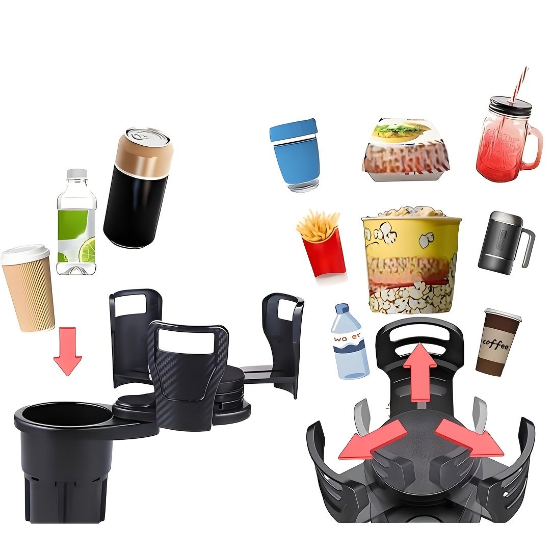 3 PCS Black 2-in-1 Universal Car Cup Holder Expander - 360 Degree Rotating Multifunctional Beverage Rack, Adjustable Upper Base Storage Organizer for Water Bottles, Coffee Mugs and Fast Food Cups