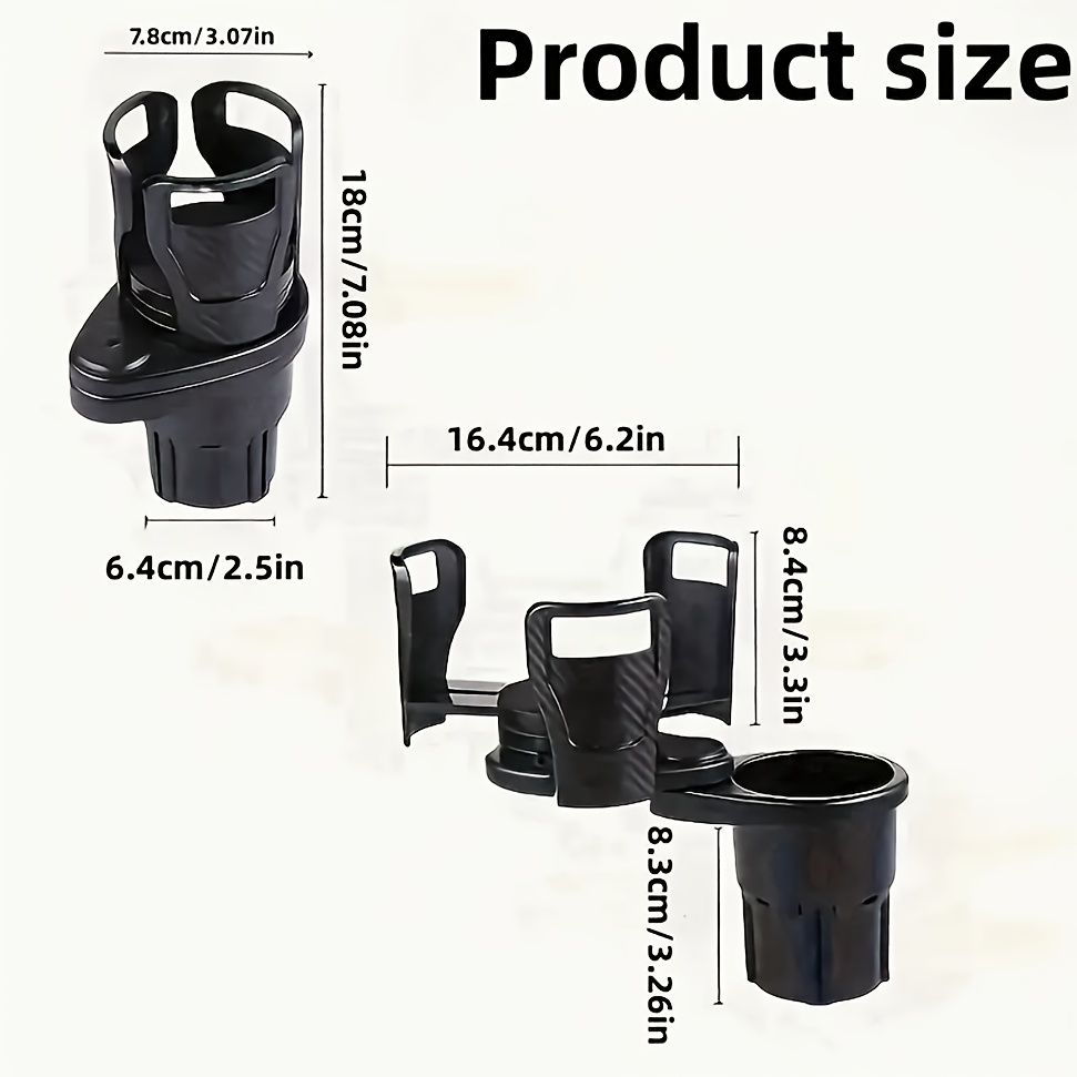 3 PCS Black 2-in-1 Universal Car Cup Holder Expander - 360 Degree Rotating Multifunctional Beverage Rack, Adjustable Upper Base Storage Organizer for Water Bottles, Coffee Mugs and Fast Food Cups