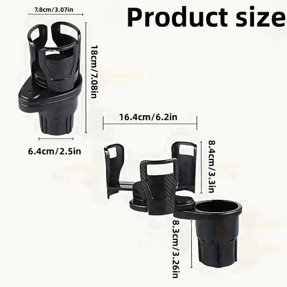 3 PCS Black 2-in-1 Universal Car Cup Holder Expander - 360 Degree Rotating Multifunctional Beverage Rack, Adjustable Upper Base Storage Organizer for Water Bottles, Coffee Mugs and Fast Food Cups