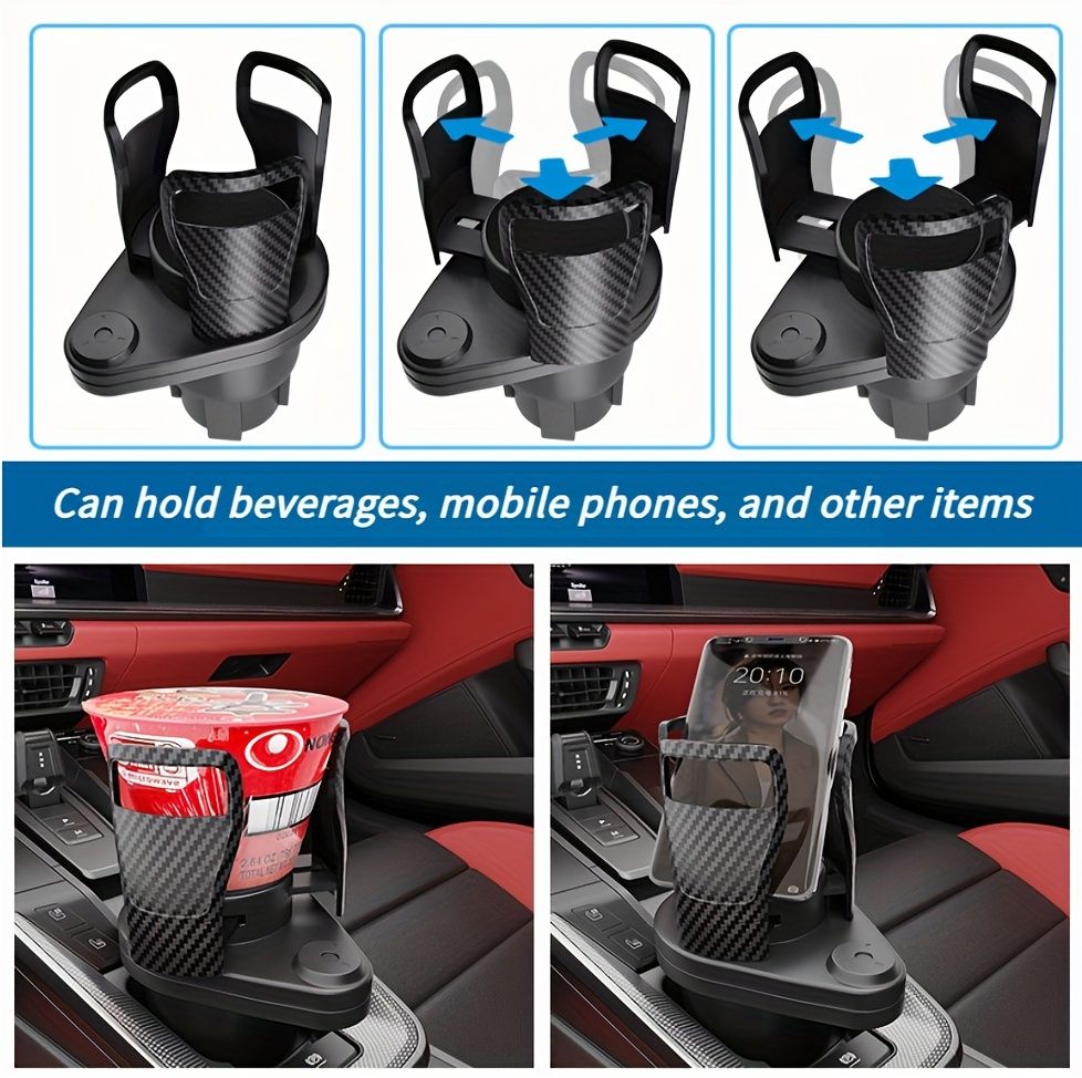 3 PCS Black 2-in-1 Universal Car Cup Holder Expander - 360 Degree Rotating Multifunctional Beverage Rack, Adjustable Upper Base Storage Organizer for Water Bottles, Coffee Mugs and Fast Food Cups