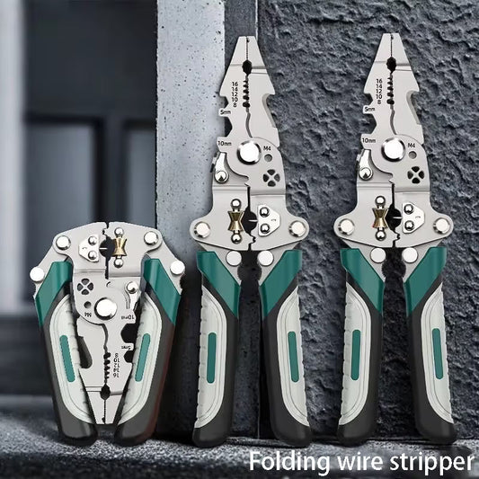 3PCS Professional 10-in-1 Folding Multi-functional Wire Stripper and Pliers - Heavy Duty Electrician's Tool for Stripping, Cutting, Crimping, and Splitting - Compact and Portable Design