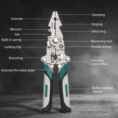 3PCS Professional 10-in-1 Folding Multi-functional Wire Stripper and Pliers - Heavy Duty Electrician's Tool for Stripping, Cutting, Crimping, and Splitting - Compact and Portable Design