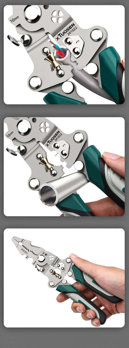 3PCS Professional 10-in-1 Folding Multi-functional Wire Stripper and Pliers - Heavy Duty Electrician's Tool for Stripping, Cutting, Crimping, and Splitting - Compact and Portable Design