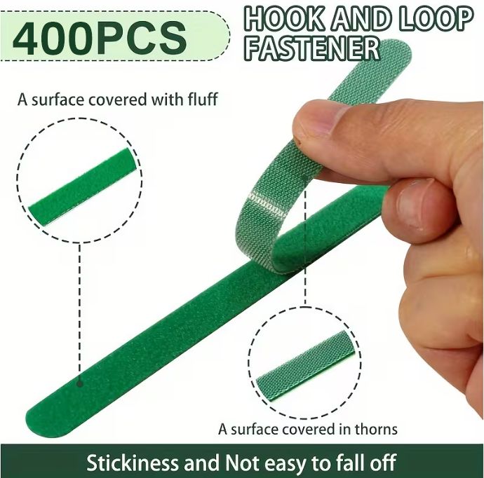 400 pcs Reusable Hook and Loop Cable Ties - 6-Inch T-Type Nylon Fastening Straps for Office Cable Management and Garden Plant Support, Interconnectable Design, Green