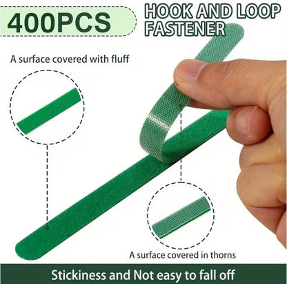 400 pcs Reusable Hook and Loop Cable Ties - 6-Inch T-Type Nylon Fastening Straps for Office Cable Management and Garden Plant Support, Interconnectable Design, Green
