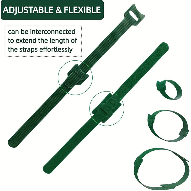 400 pcs Reusable Hook and Loop Cable Ties - 6-Inch T-Type Nylon Fastening Straps for Office Cable Management and Garden Plant Support, Interconnectable Design, Green