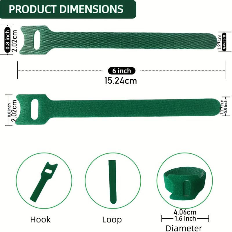 400 pcs Reusable Hook and Loop Cable Ties - 6-Inch T-Type Nylon Fastening Straps for Office Cable Management and Garden Plant Support, Interconnectable Design, Green